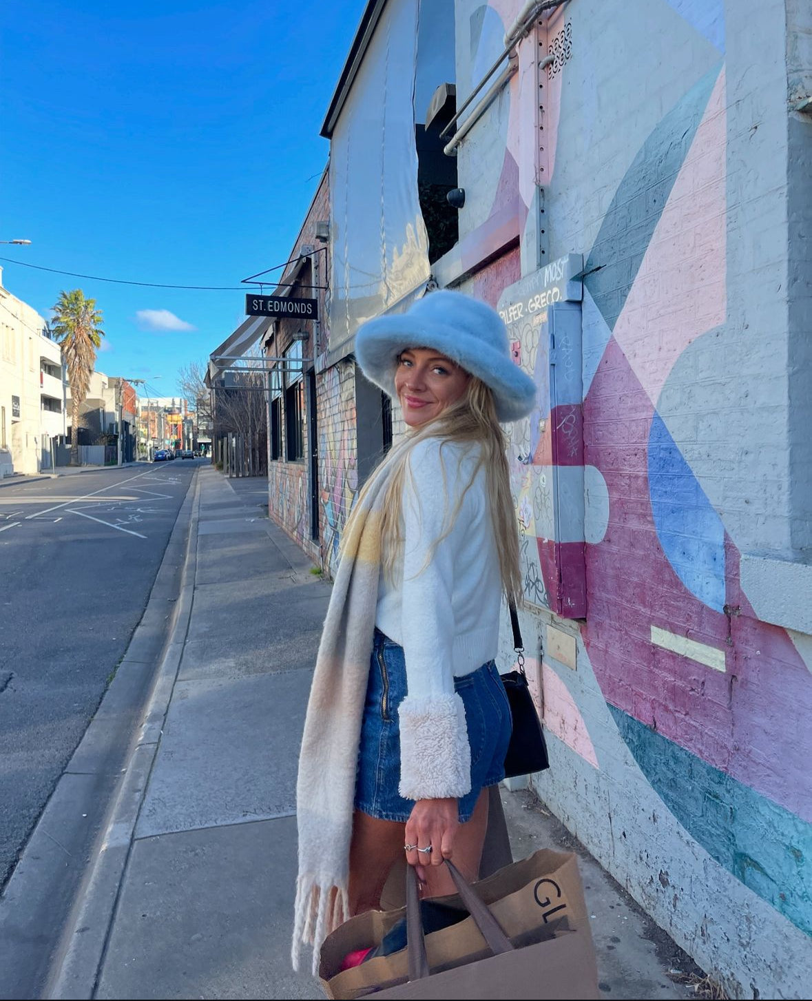 Sandra Baby Blue Faux Fur Bucket Hat