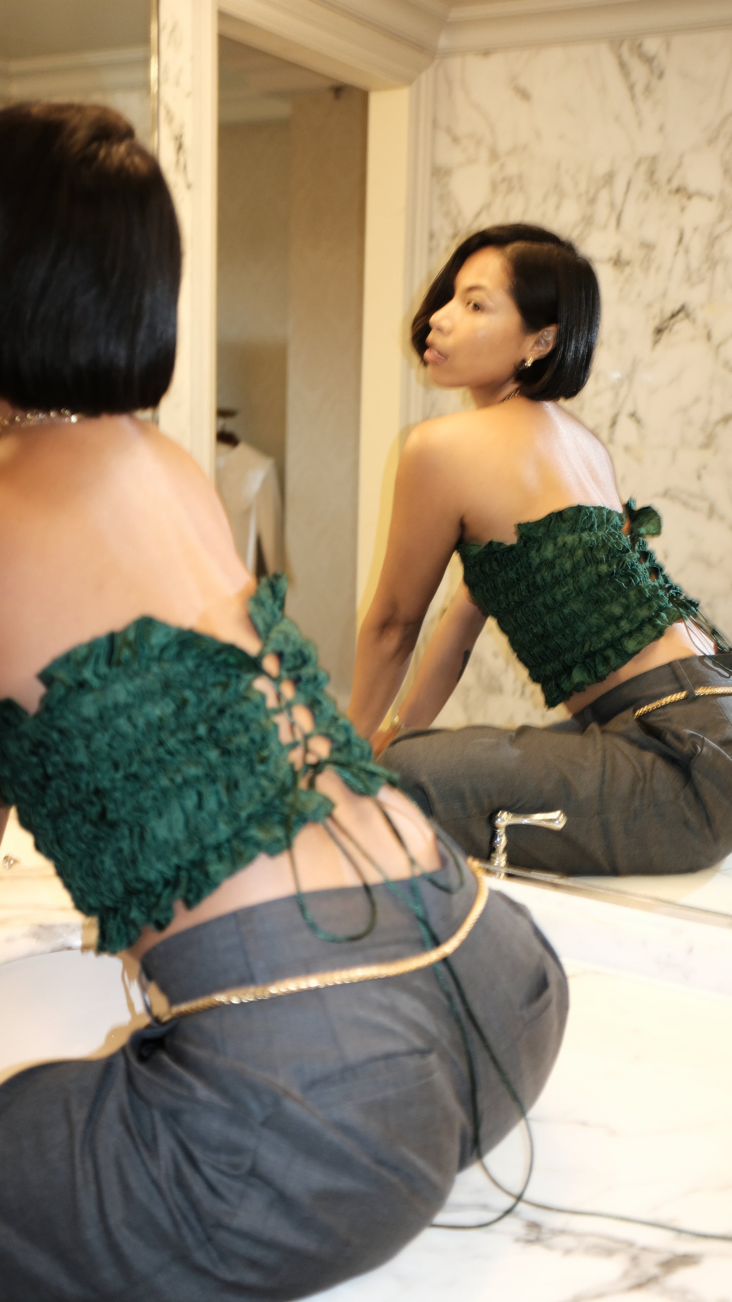 Poppy / ruffled cropped Top / Emerald