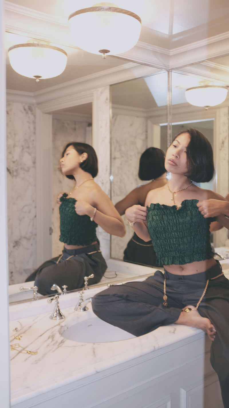 Poppy / ruffled cropped Top / Emerald