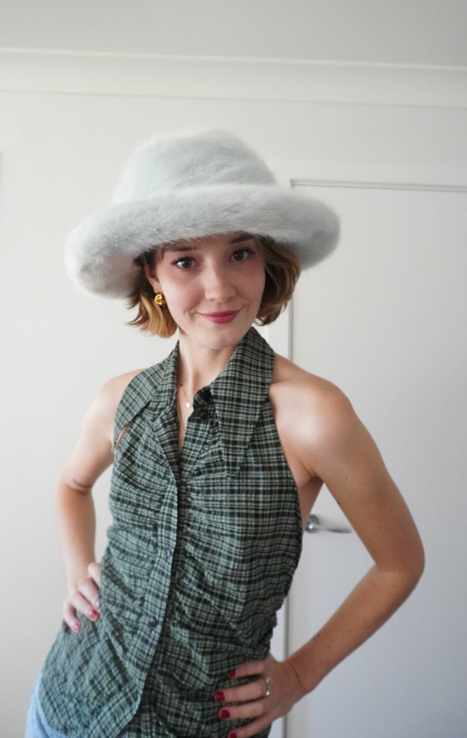 Jessica Grey Faux Fur Bucket Hat
