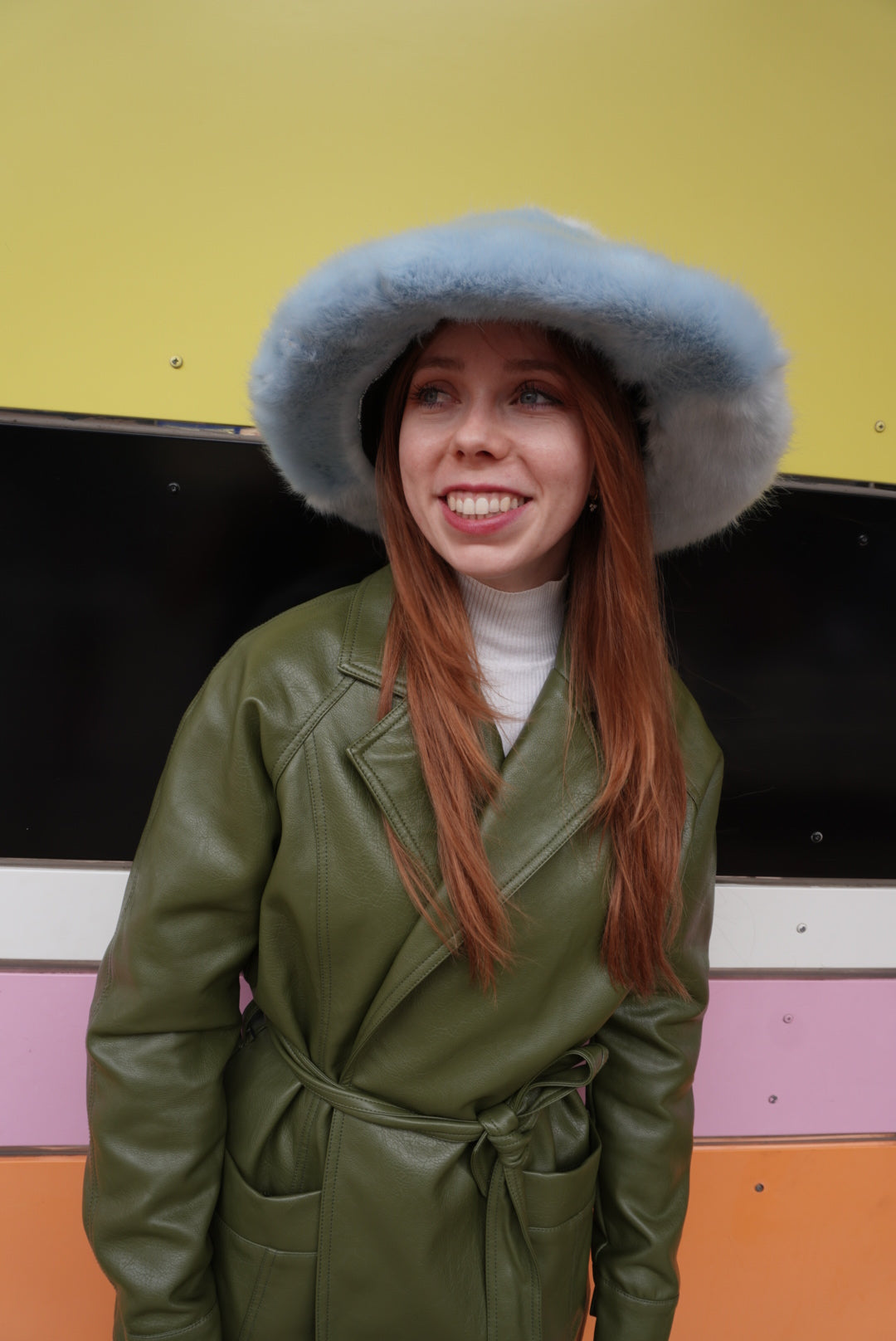 Sandra Baby Blue Faux Fur Bucket Hat