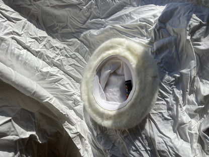 Monica White faux fur bucket hat