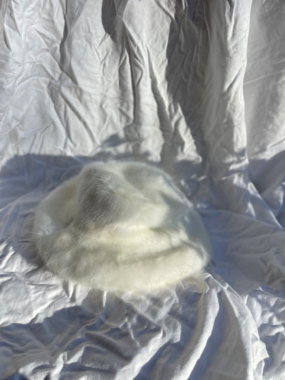 Monica White faux fur bucket hat