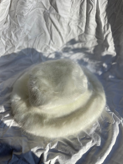 Monica White faux fur bucket hat